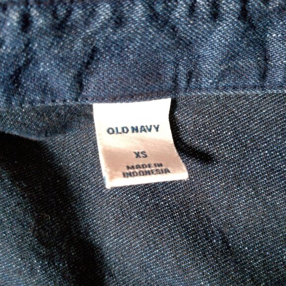 Old Navy Chambray Dress XS Dark Wash Blue Denim Button Up Short Sleeve - Picture 6 of 9